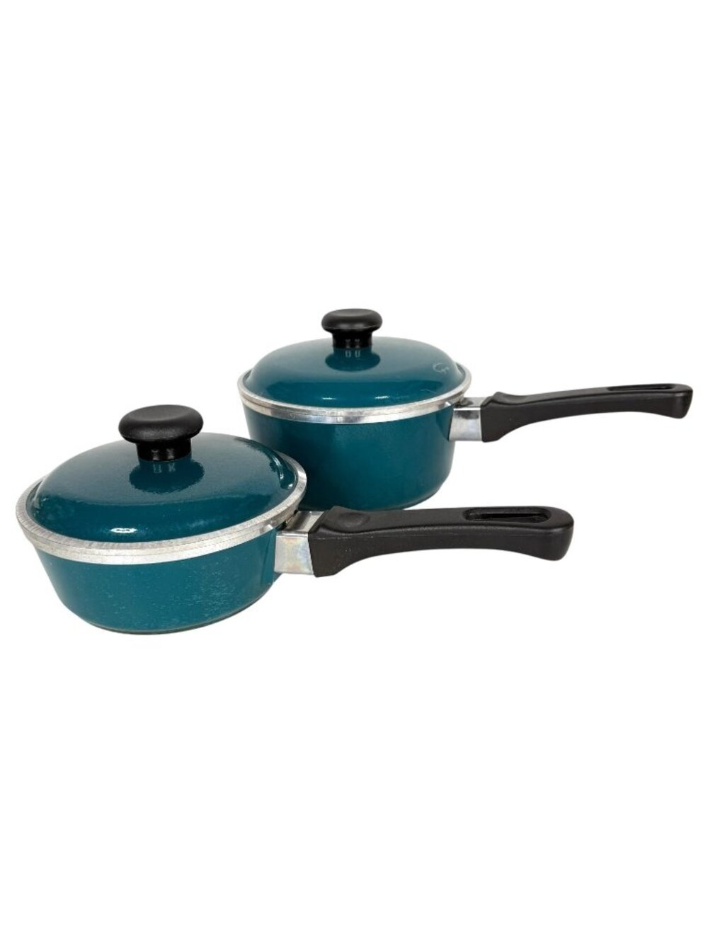 2 Vintage Club Aluminum Teal Nonstick Sauce Pans With Lids 1 QT 2 Quart Cookware